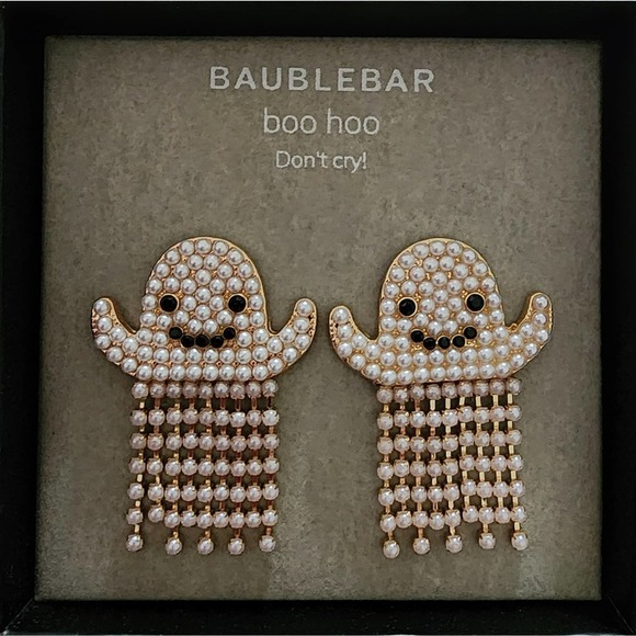 Baublebar‎ Boo Hoo Don't Cry pearl GHOST Dangle Earrings new!!! - Picture 1 of 3